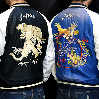 東洋スカジャン「WHITE TIGER×JAPAN MAP」サテンスカ・エージング