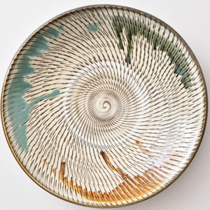 小鹿田焼 坂本浩二窯 尺二寸皿 飛び鉋 三色 ｜ みんげい おくむら