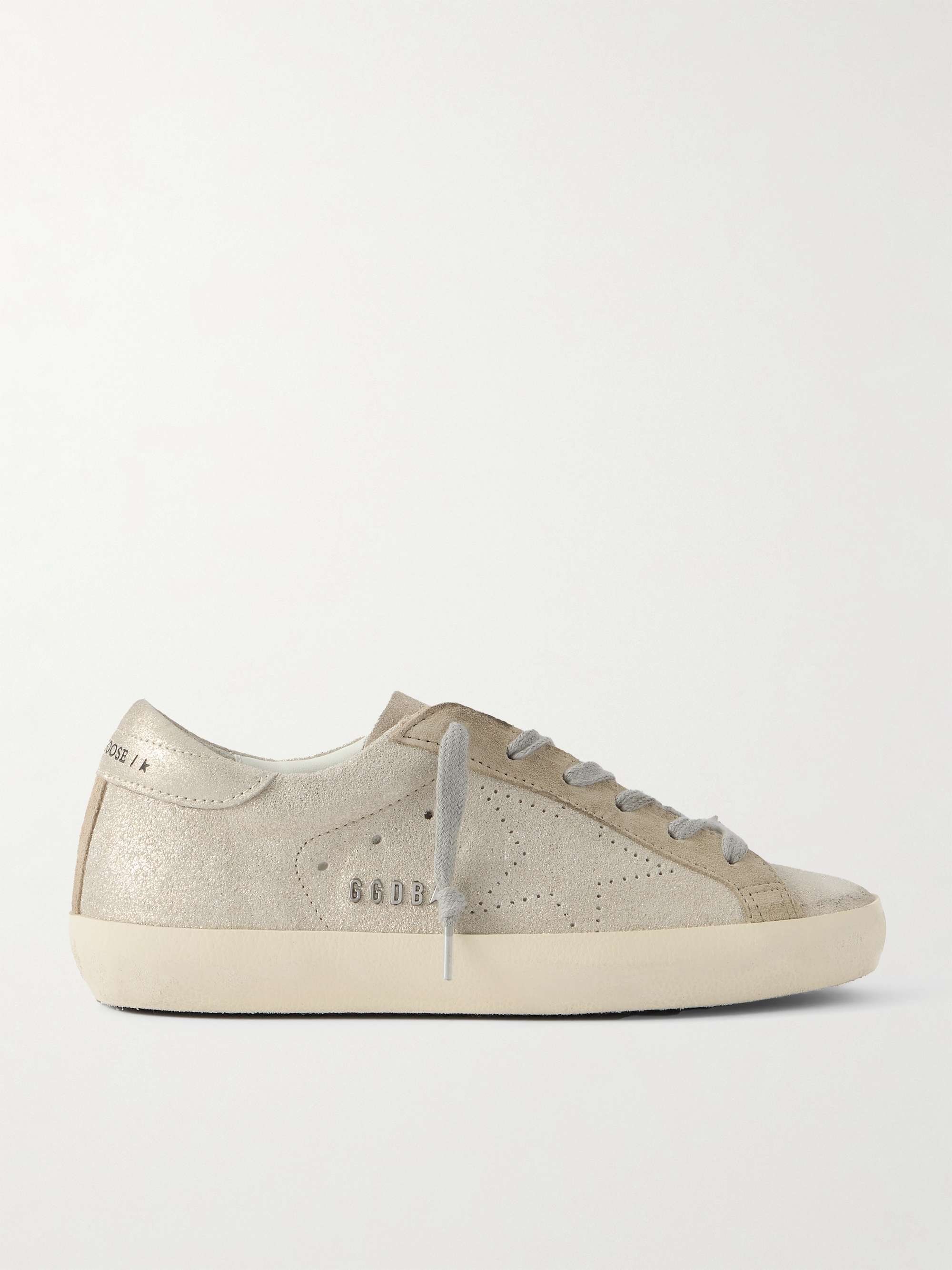 GOLDEN GOOSE Super-Star distressed glittered suede sneakers | NET