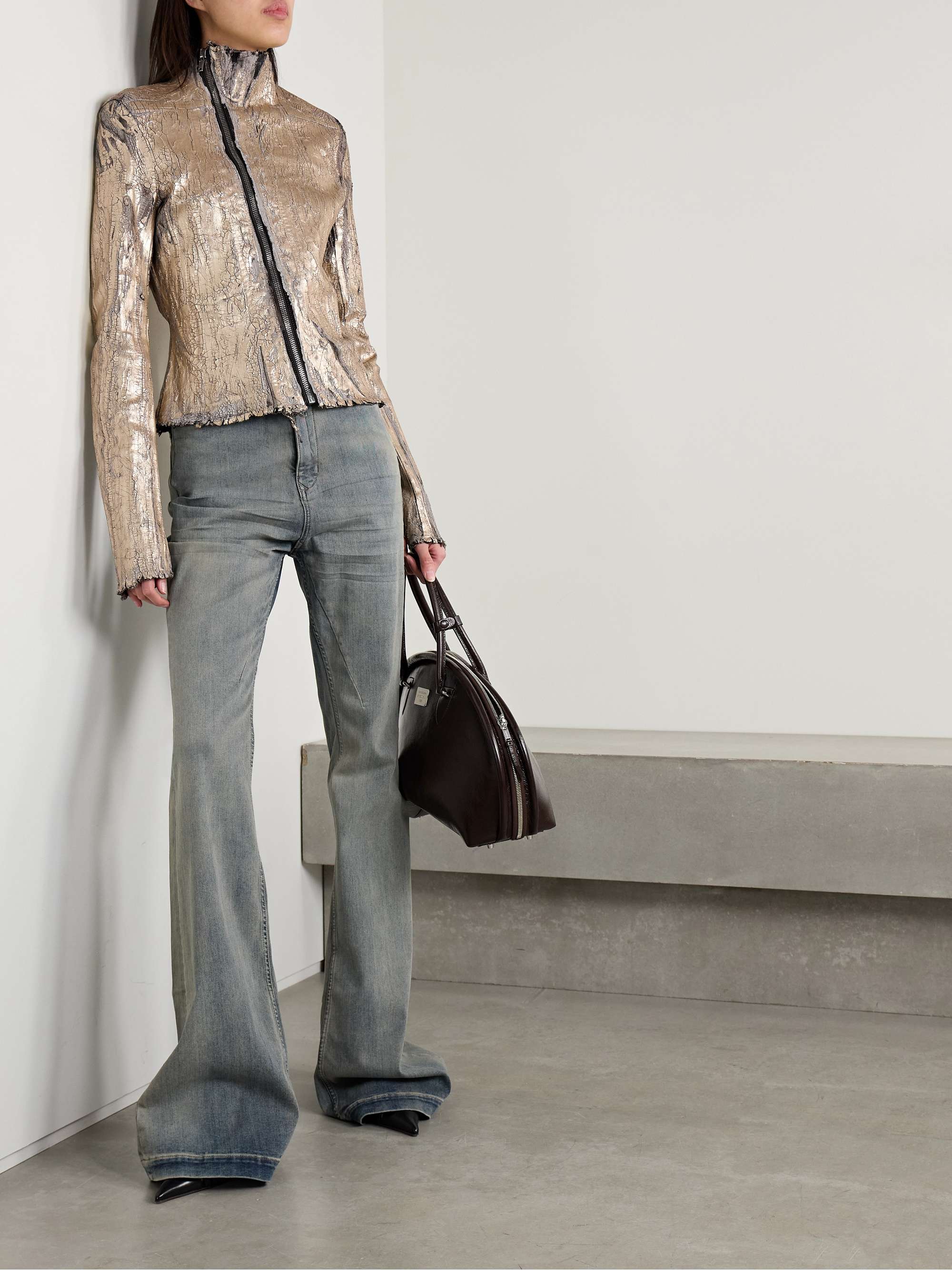 RICK OWENS Gary coated leather-blend biker jacket | NET-A-PORTER