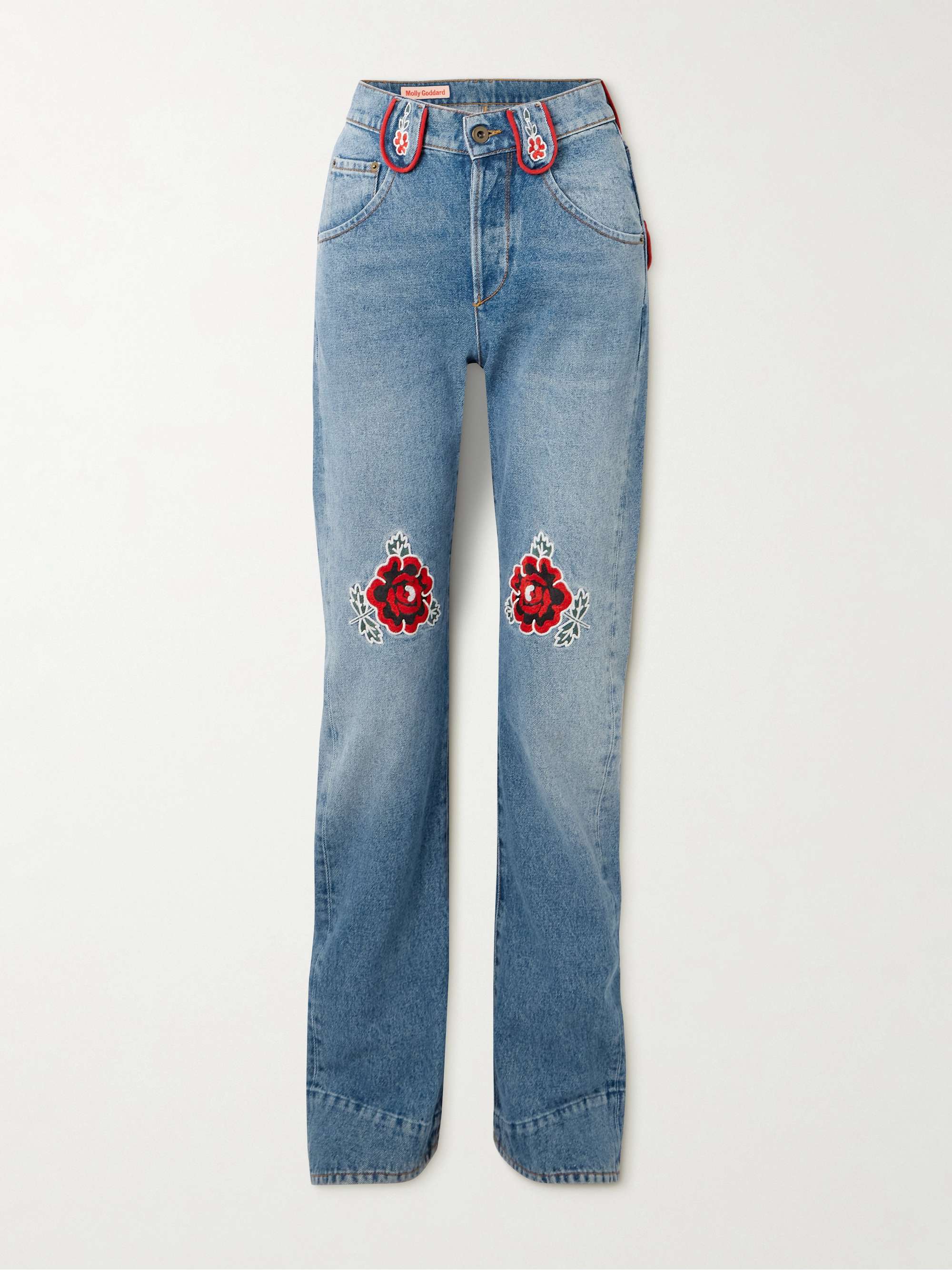 MOLLY GODDARD Cora embroidered high-rise straight-leg jeans | NET