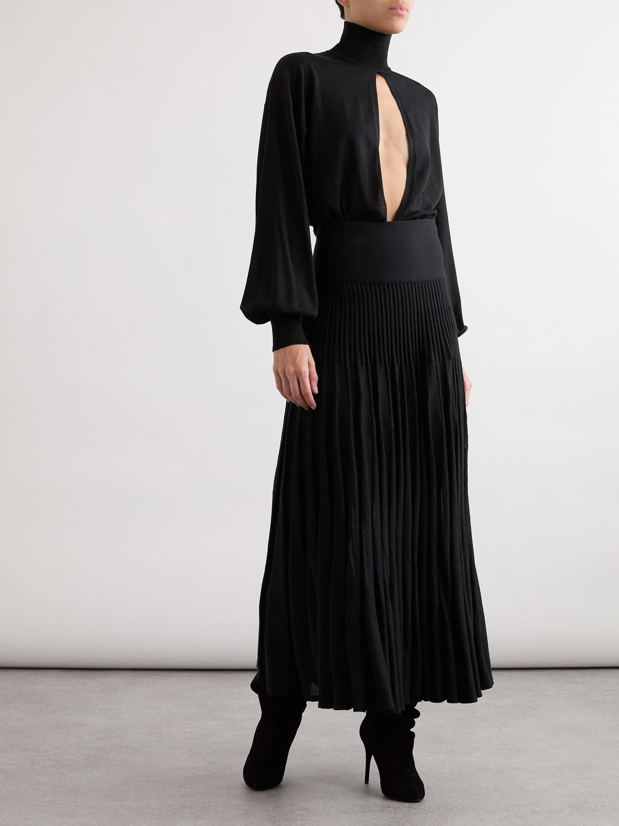 Alaïa ブラック フレアスカート 40 ALAÏA Gathered cotton-poplin maxi