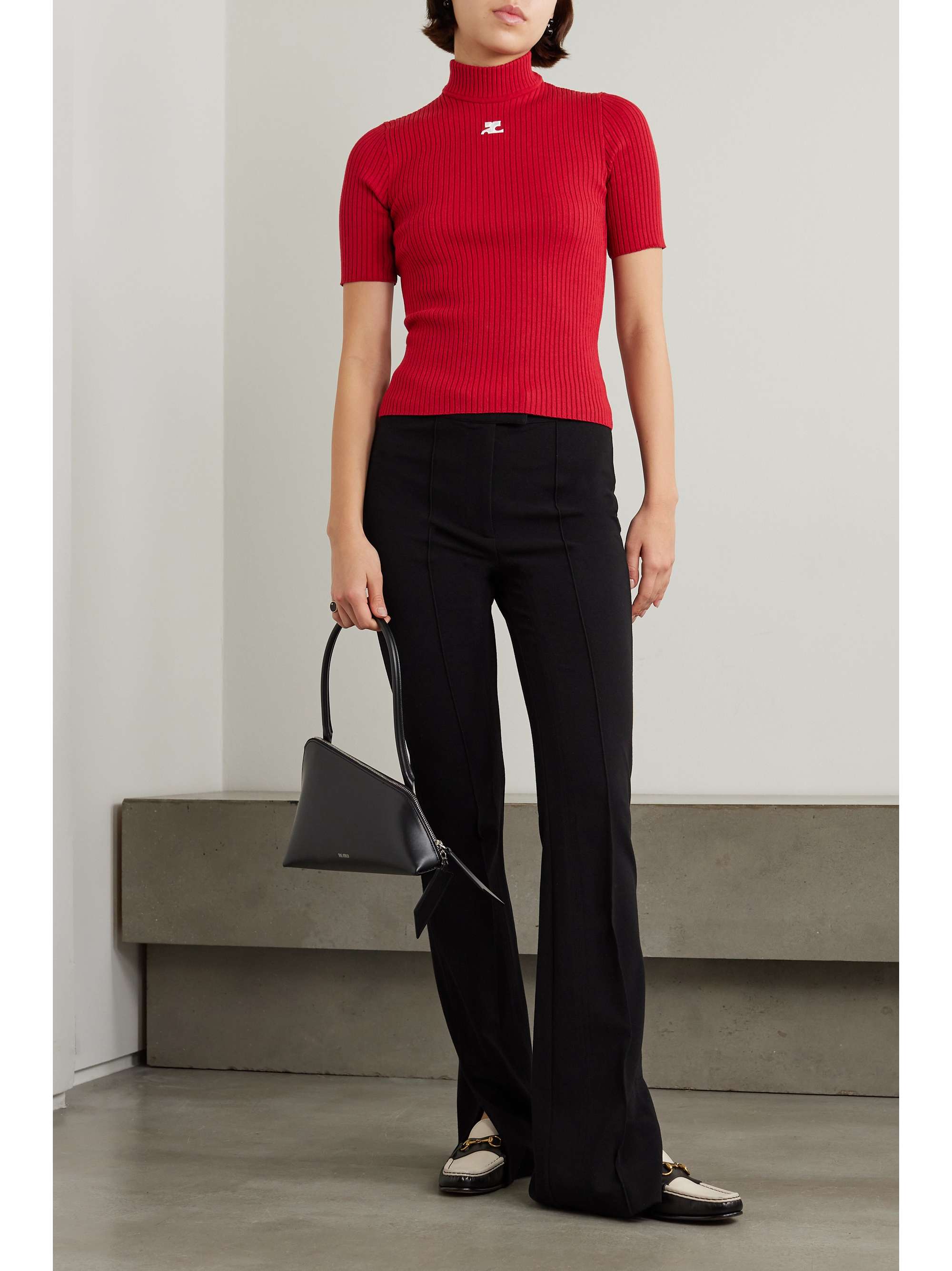 COURRÈGES Embroidered ribbed-knit top | NET-A-PORTER