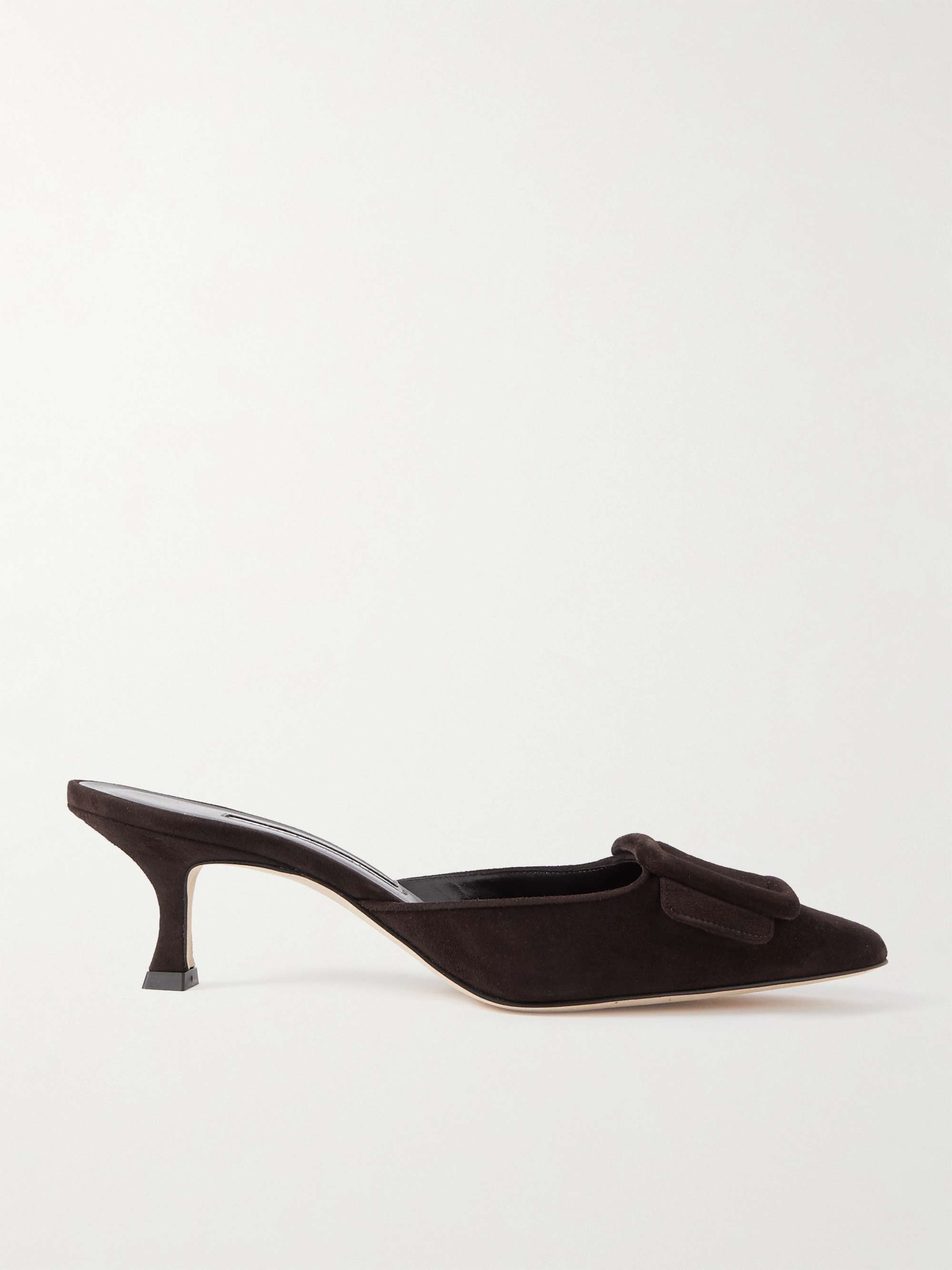 MANOLO BLAHNIK Maysale 50 buckled suede mules | NET-A-PORTER