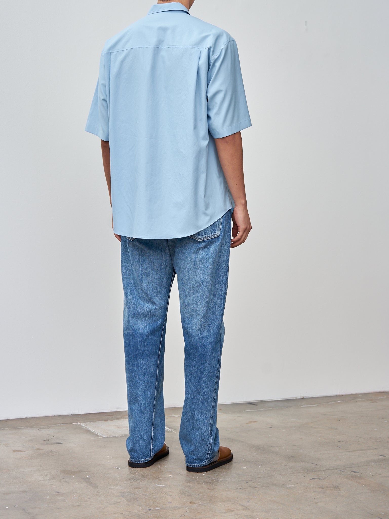 Namu Shop - Auralee Washed Finx Twill Big Half Sleeved Shirt - Sax