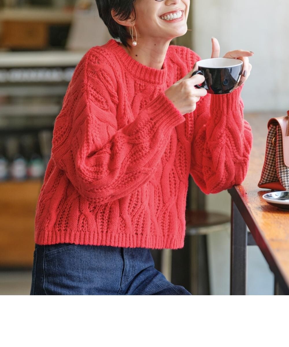 モヘヤタッチクロップドケーブルニットプルオーバー＜大きいサイズ有