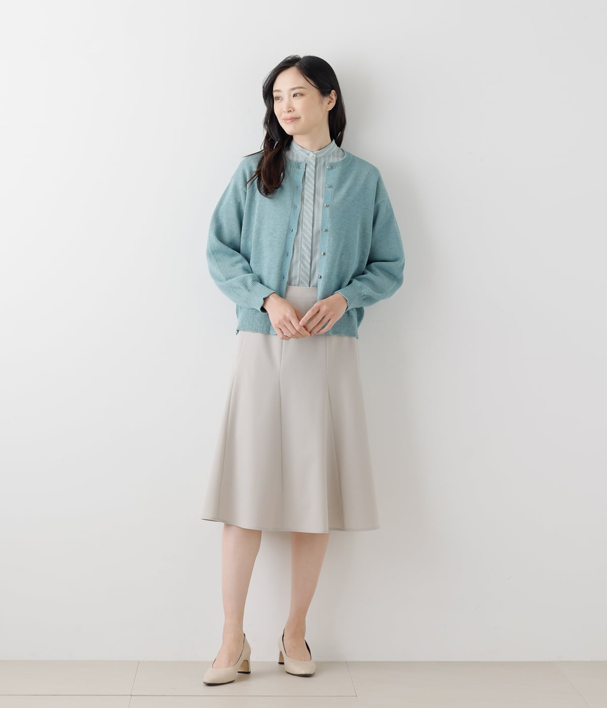 リネンポリエステル天竺 クルーネックニットカーディガン(51712621