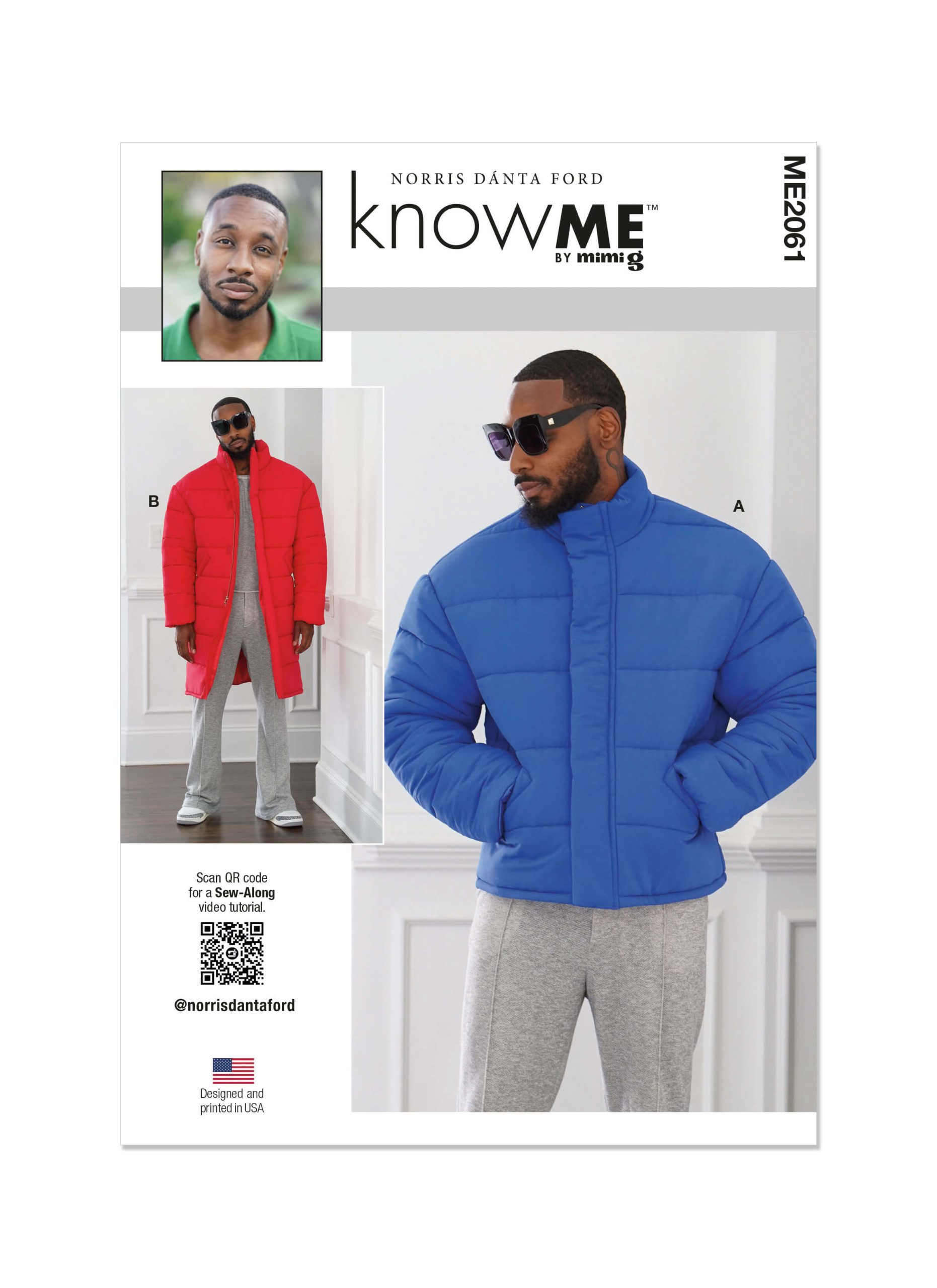 Know Me Sewing Pattern ME2061 Men's Puffer Jacket In Two Lengths