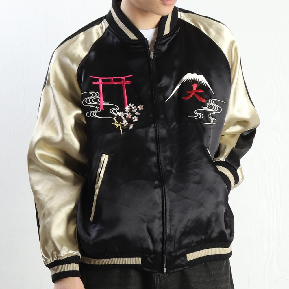 雅結 メンズ スカジャン リバーシブル レーヨン サテン 舞妓 芸者 龍