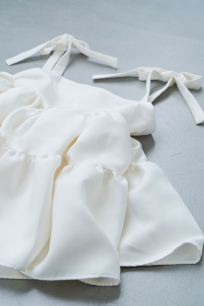shoulder ribbon satin tops – shéller / シェリエ