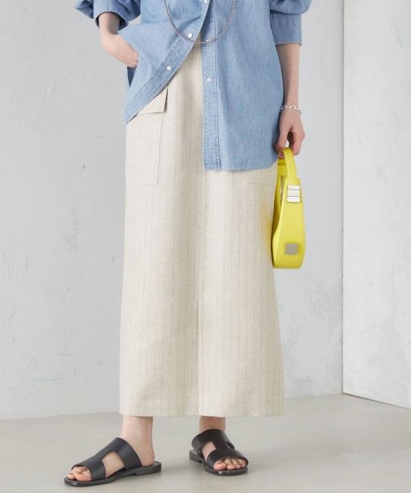 麻混 ストライプ 無地 ポケット タイト スカート ◇｜ SHIPS 公式サイト