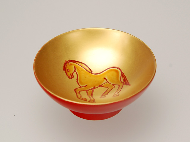 木製本漆塗 白木屋漆器店オンラインショップ＜洗朱内金地＞2.2小盃 うま