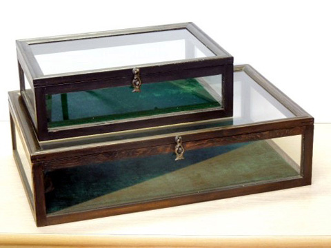 1315 アンティーク 蓋付の木製ガラスケース 木箱 掛け時計 レトロ 古