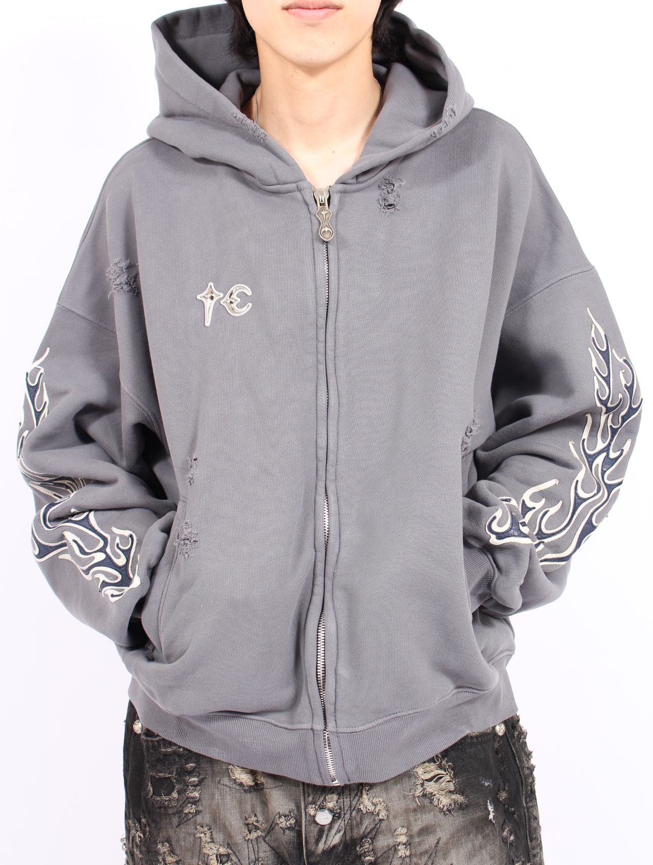 Thug Club - 【25AW】レザー フレーム ジップアップ パーカー