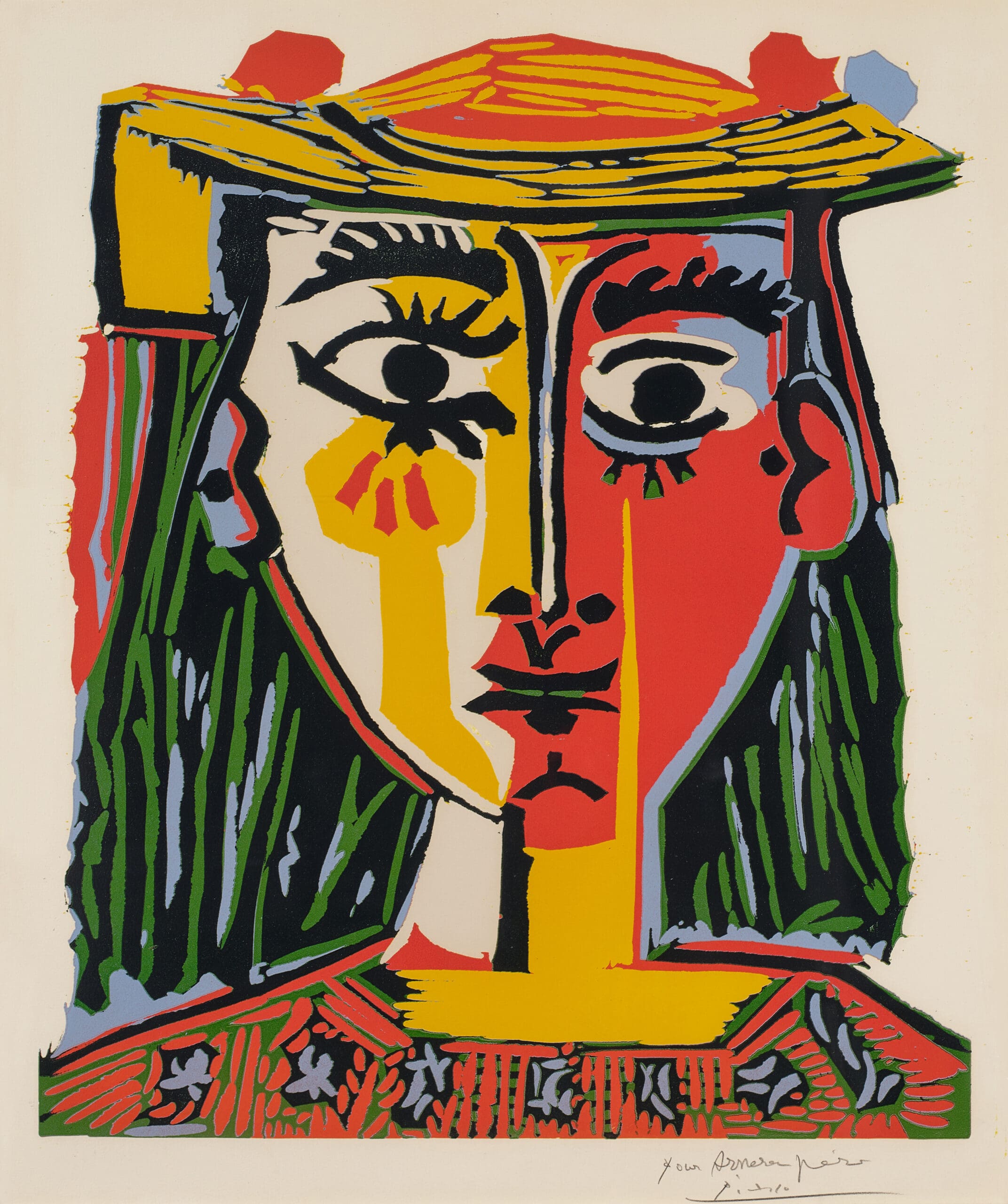 Pablo Picasso - Buste de Femme au Chapeau, 1962, linocut
