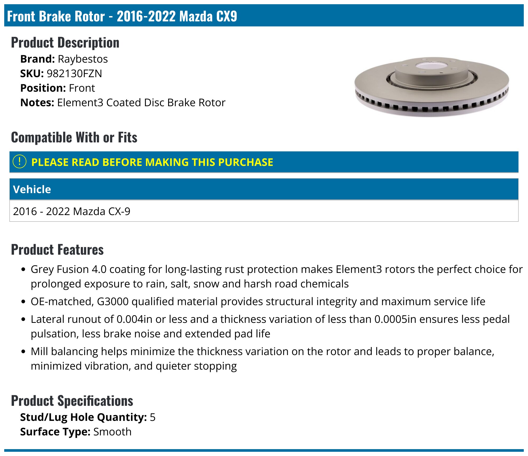 Mazda CX9 Brake Rotors - Brake Disc - Detroit Axle TRQ Centric