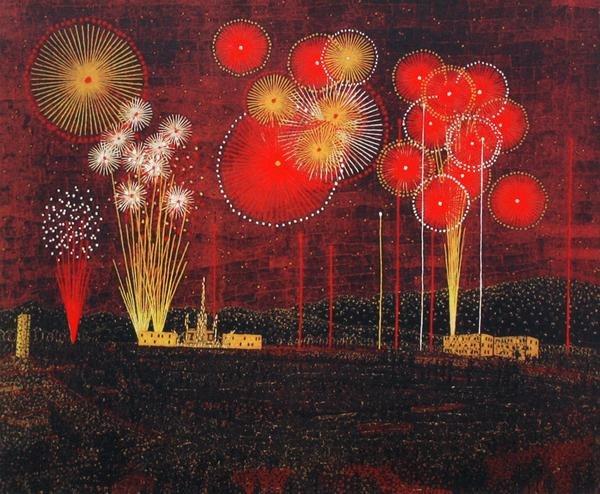 山下清リトグラフ「富田林の花火」額付き ｜世界の絵画ギャラリー