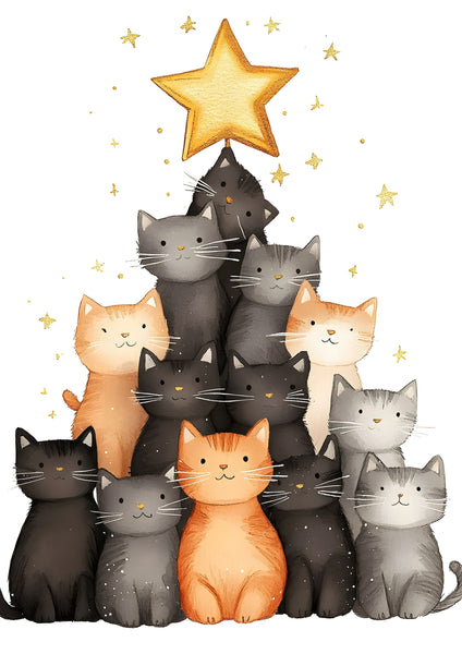 Christmas Cat Tree Canvas Print | Festive Feline Holiday Wall Art