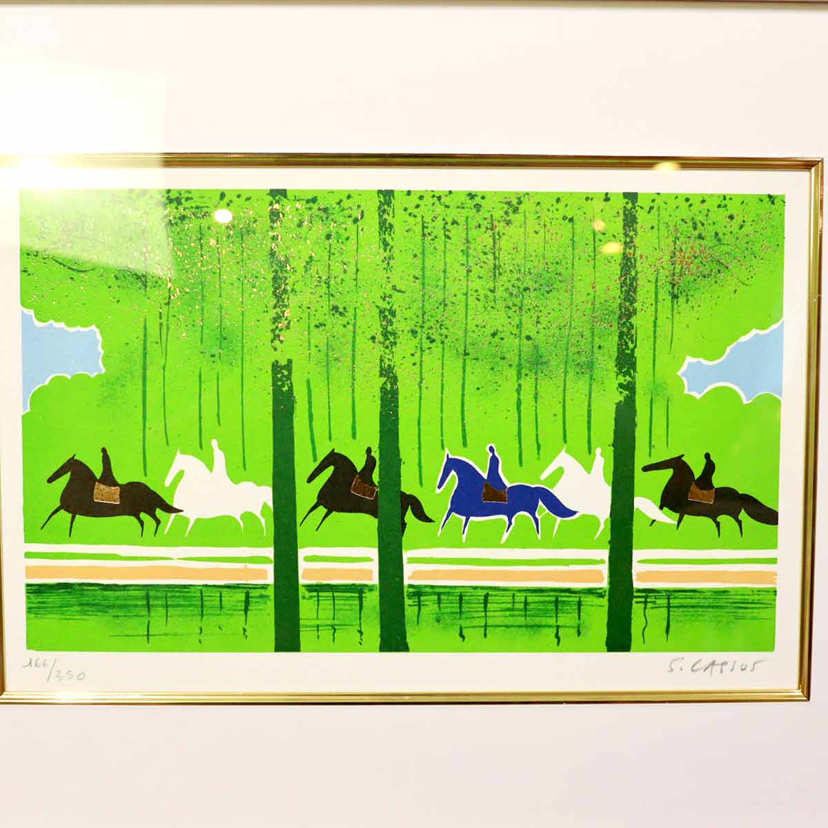 セルジュ・ラシス / Serge Lassus リトグラフ 乗馬シリーズ 【1】緑 森