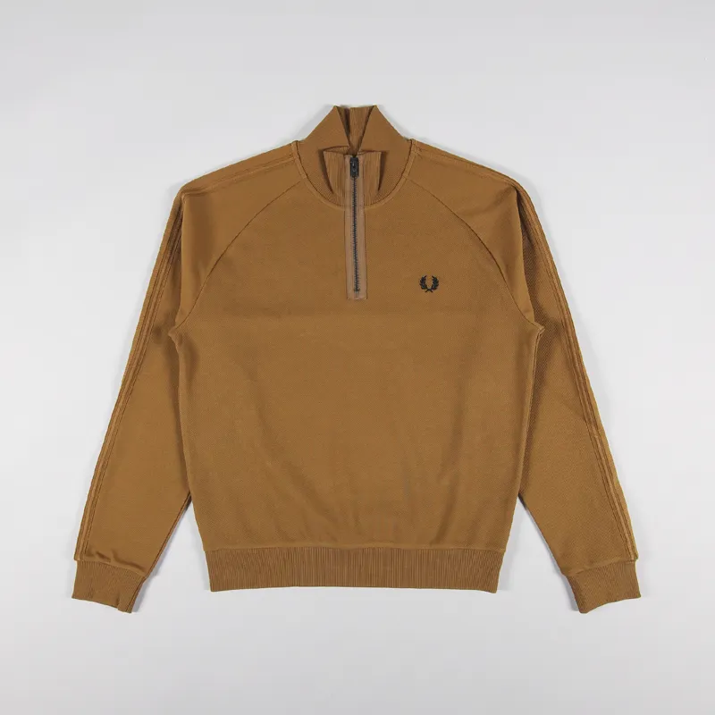 Fred Perry Mens Half Zip Taped Track Jacket Dark Caramel Brown