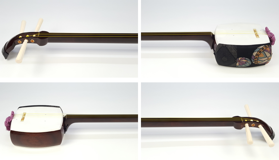 三味線 細棹 綾杉胴 花柄彫刻 ハードケース 鼈甲撥 付属 長唄 和楽器