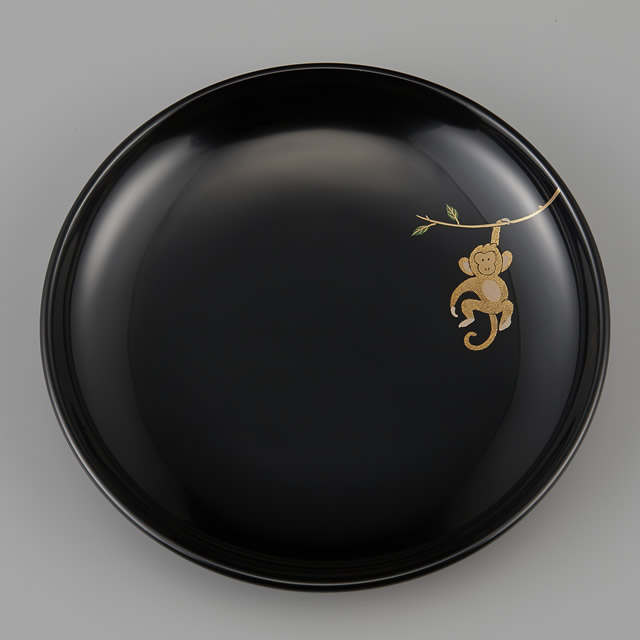 銘々皿｜輪島塗 銘々皿 干支 申蒔絵 黒 〔5寸丸〕 1枚 紙箱入