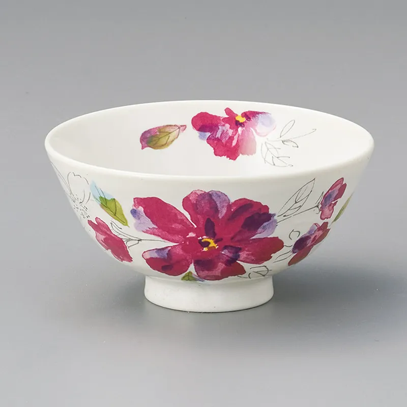 赤い花茶碗(陶器製ごはん茶碗)|食器通販の陶磁庵