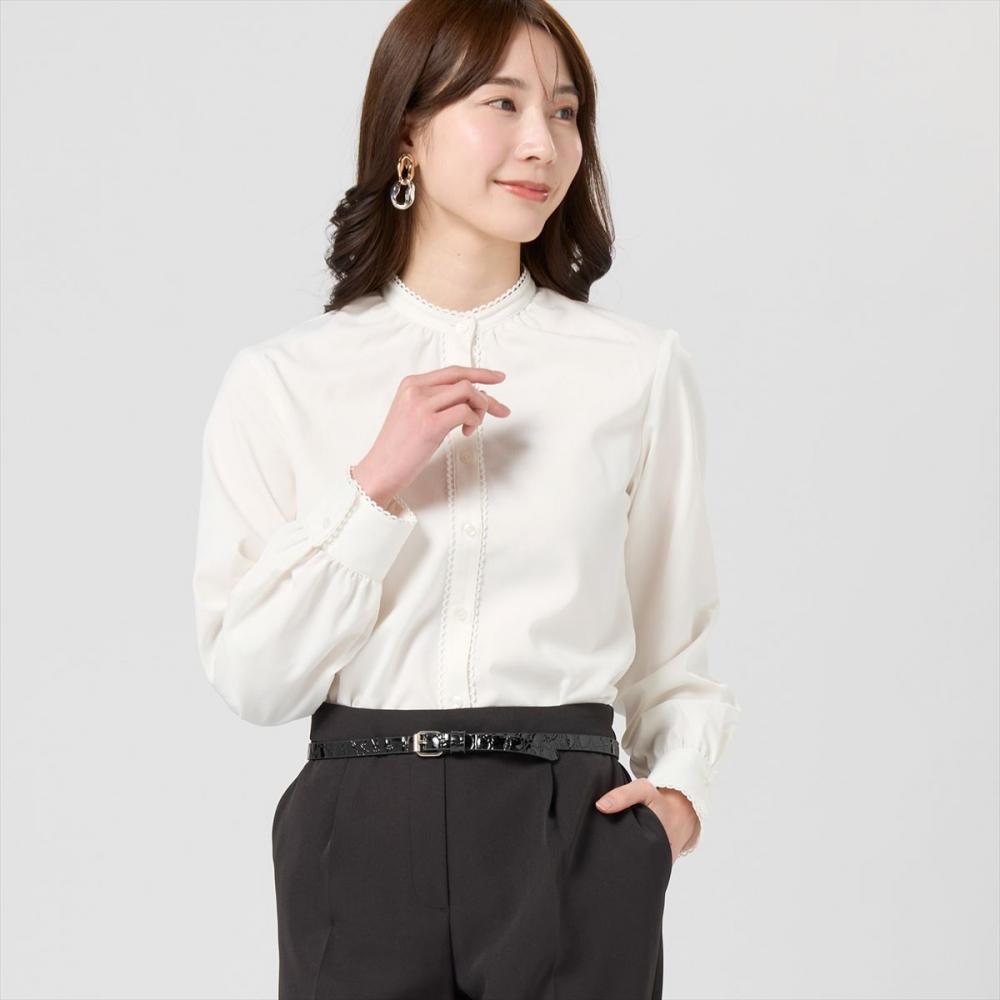 COFREX】 ピコレース 長袖 レディースデザインシャツ(S ホワイト