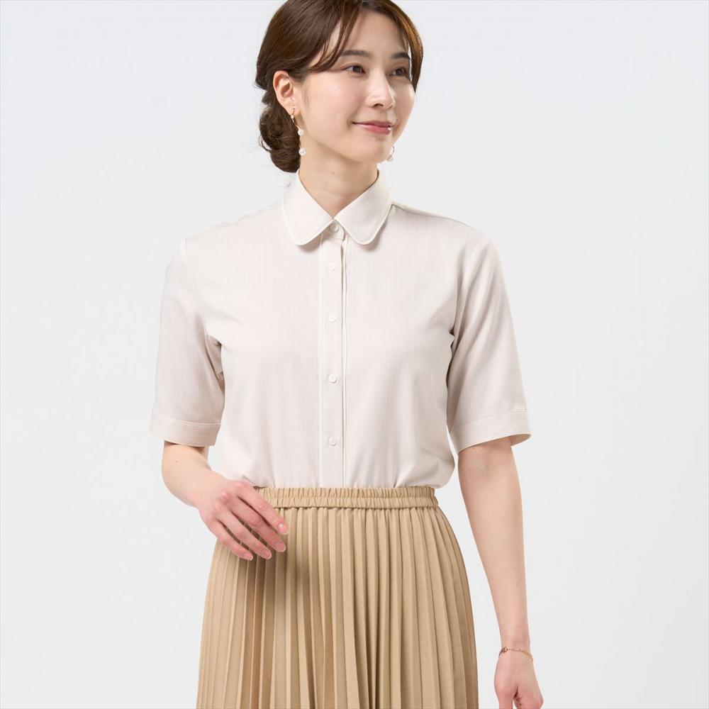 COFREX】 前立パイピングブラウス 五分袖 レディースデザインシャツ(S