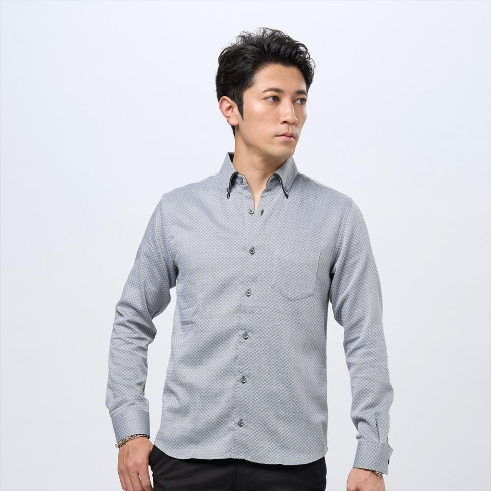 デザインカジュアルシャツ ボタンダウン 長袖 メンズ(S チャコール