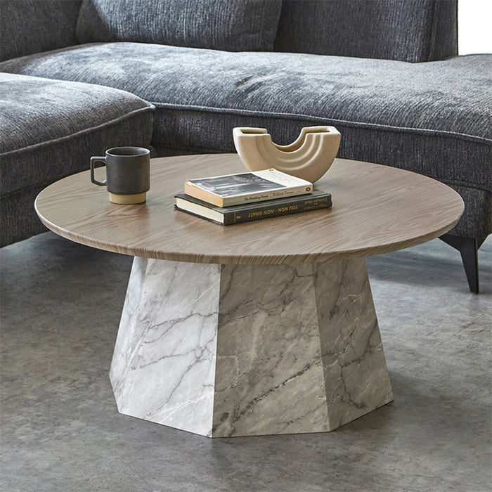 幅80cm］センターテーブル 円形 丸型 モダン 木目調 大理石調 丸