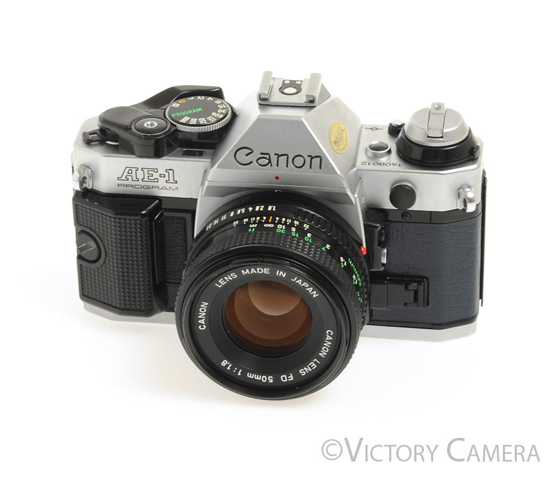 Canon AE-1 Program Blue Leather 35mm Film Camera w/ 50mm f1.8 Lens [EX