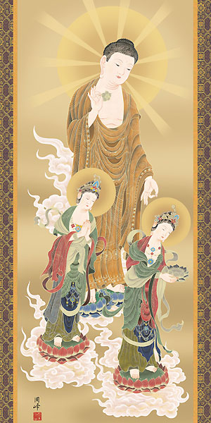 真作/文男/斑鳩/法隆寺/桐共太巻箱付/布袋屋掛軸HF-476