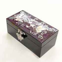 螺鈿細工 宝石箱 小物入れ 紫に螺鈿の上品な輝き 蝶の 韓国伝統工芸
