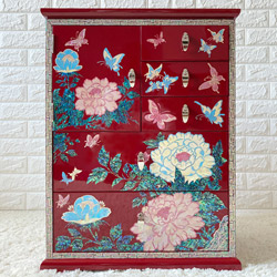 韓国高級螺鈿飾りチェスト 引き出し家具 小物入れ(赤)高さ60cm