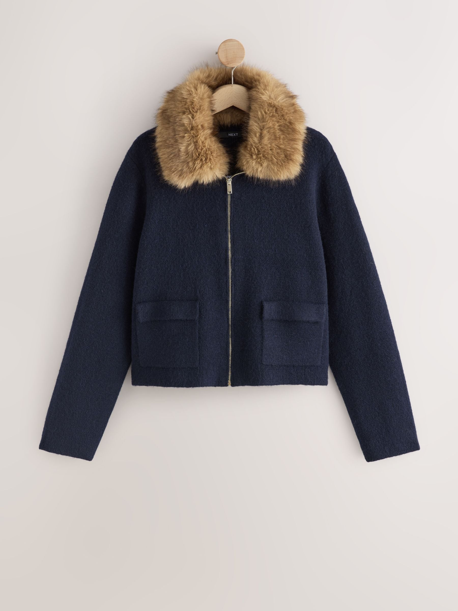 Buy Navy Blue Faux Fur Collar Zip Through Jacket from Next USA