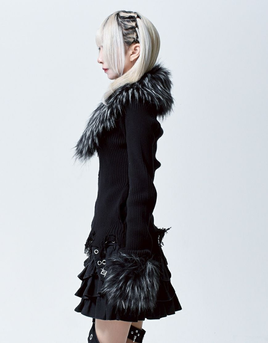 REFLEM【レフレム】ファー付きジップニットカーディガン/全2色
