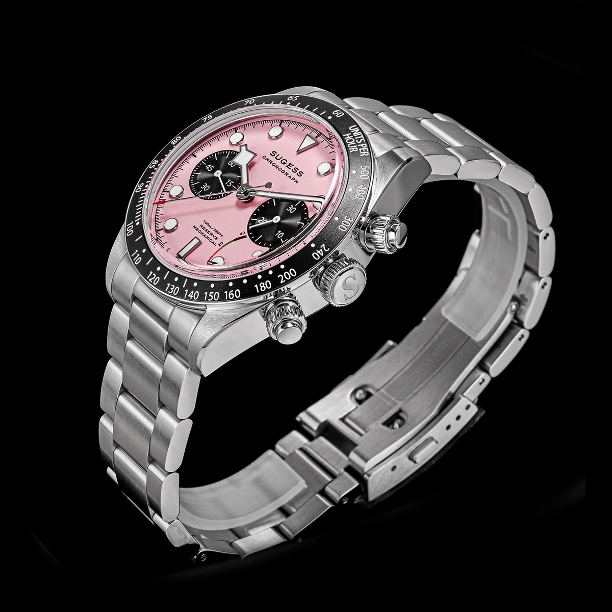 Sugess-メンズ機械式クロノグラフウォッチ,s457,s457,スワンネック