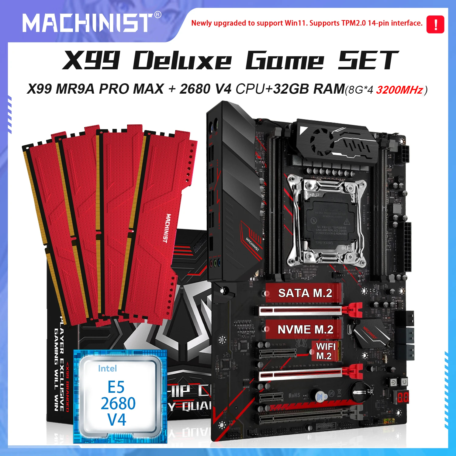 MACHINIST X99 Motherboard Set Kit Xeon E5 2680 V4 CPU Processor