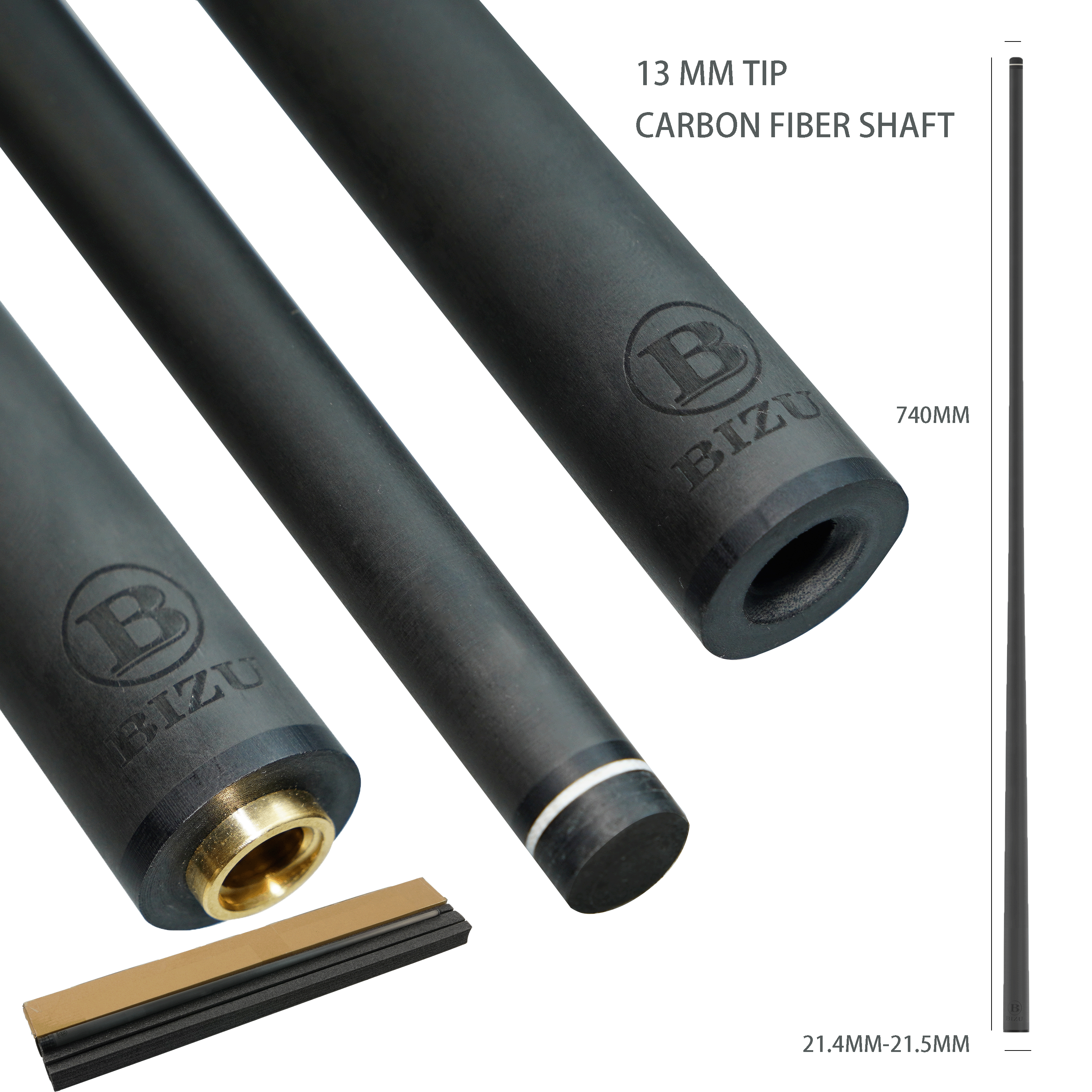 BIZU 13mm カーボン プールビリヤード キューシャフト ブラック