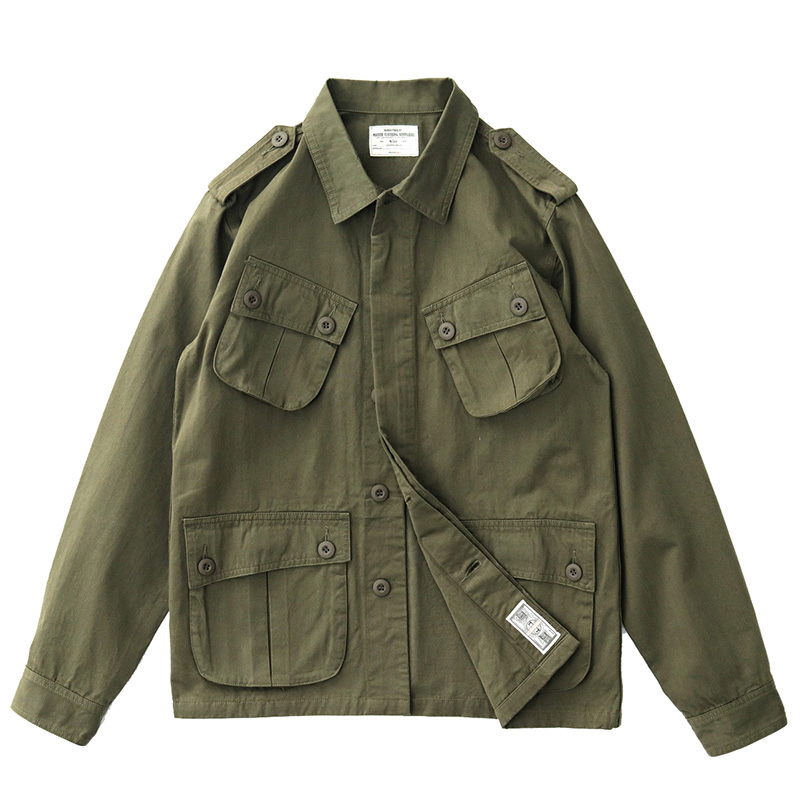 Amekaji Vintage M43 Field Jacket Men Army Green Lapel Multi-pocket