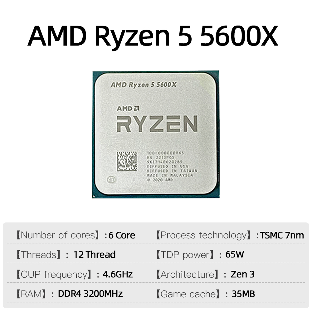 Amd ryzen 5 cpu,PCゲーマー用,5 5600xプロセッサ,4.6ghz,6コア,12