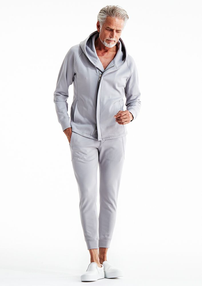 AKM】TEXBRID HIGH-GAGE JERSEY SOLID WRAP HOODED -GRAY-