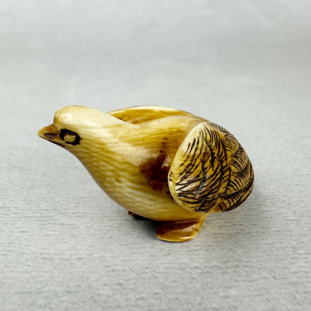 古美術 雨蛙象牙 根付 鶉 明治初期