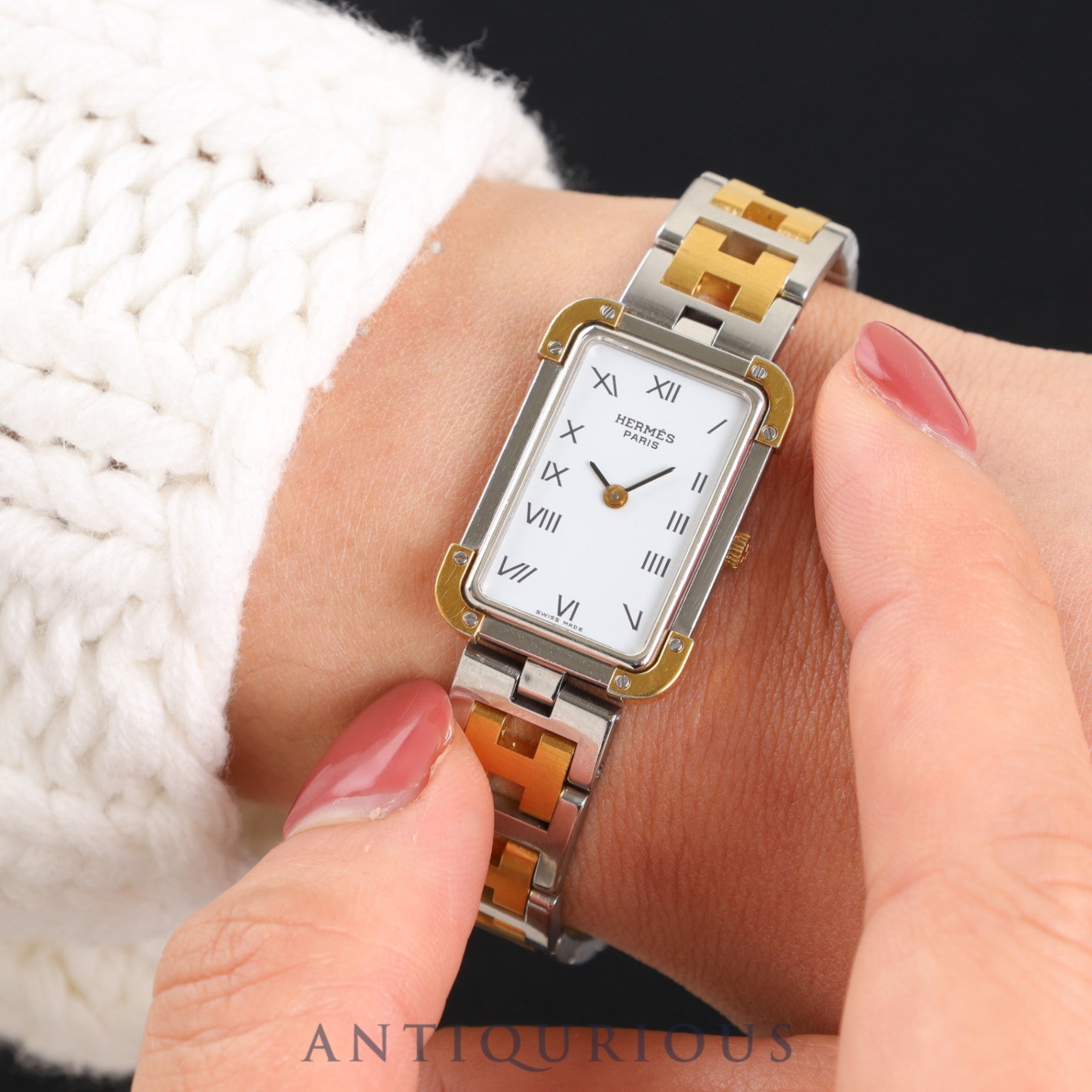 エルメス クロアジュール 75.03 クォーツ Cal.976.001 SS/GP ホワイト