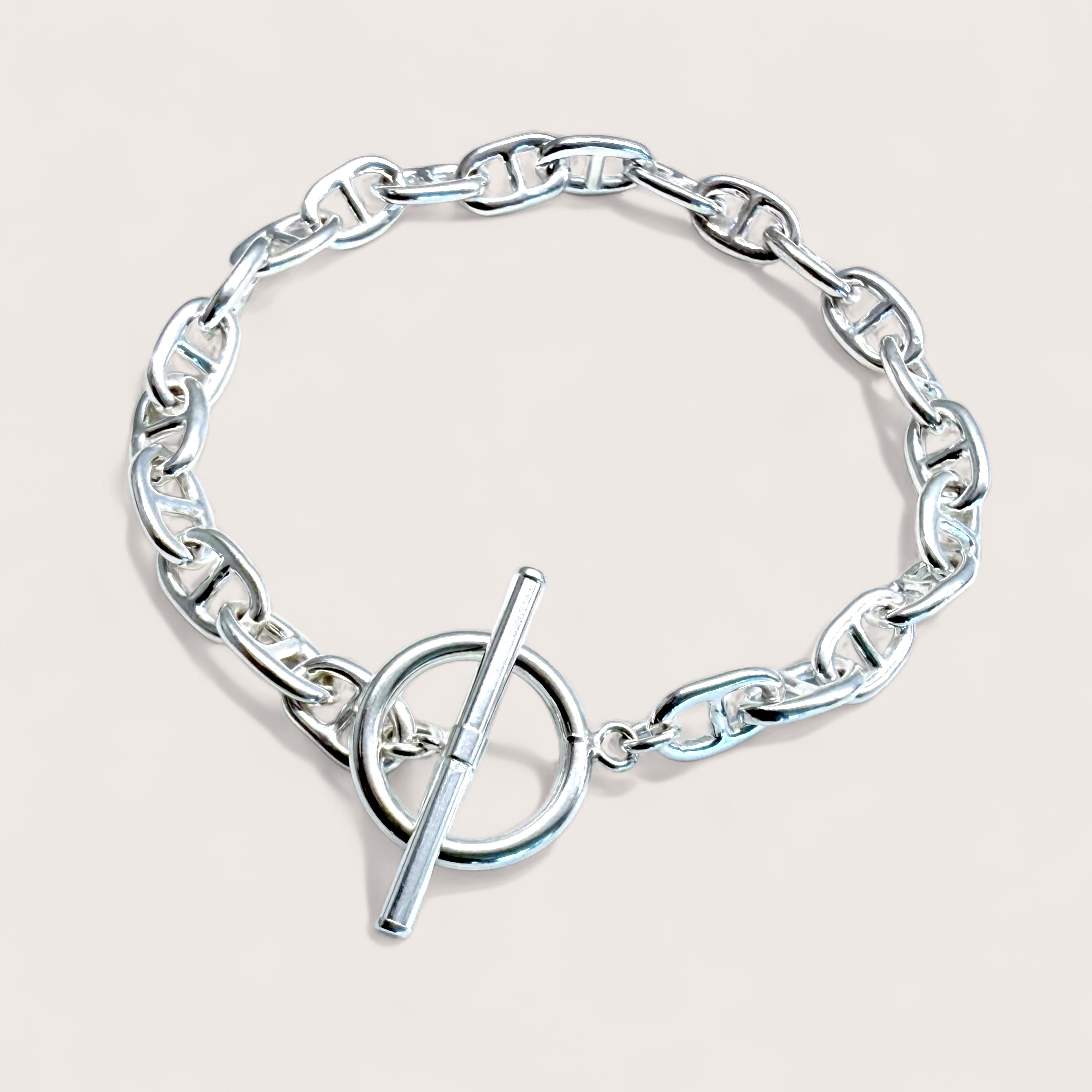 Sterling Silver Anchor Link Bracelet with T-Bar Toggle Clasp