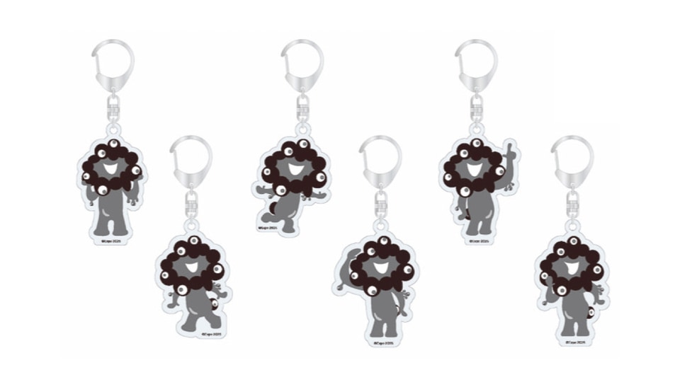 黒ミャクミャクの立体ラバーマスコット、アクリルキーホルダーなど新