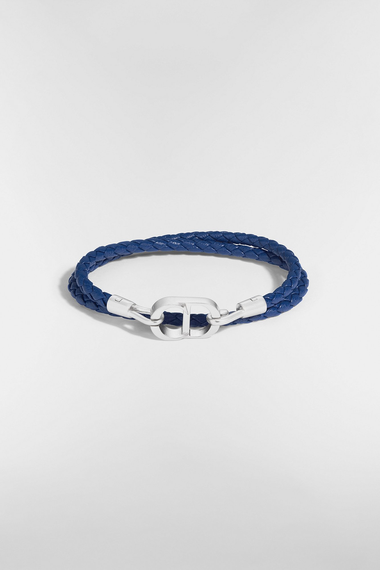 CD Icon Braided Leather Double Bracelet Navy Blue Lambskin and