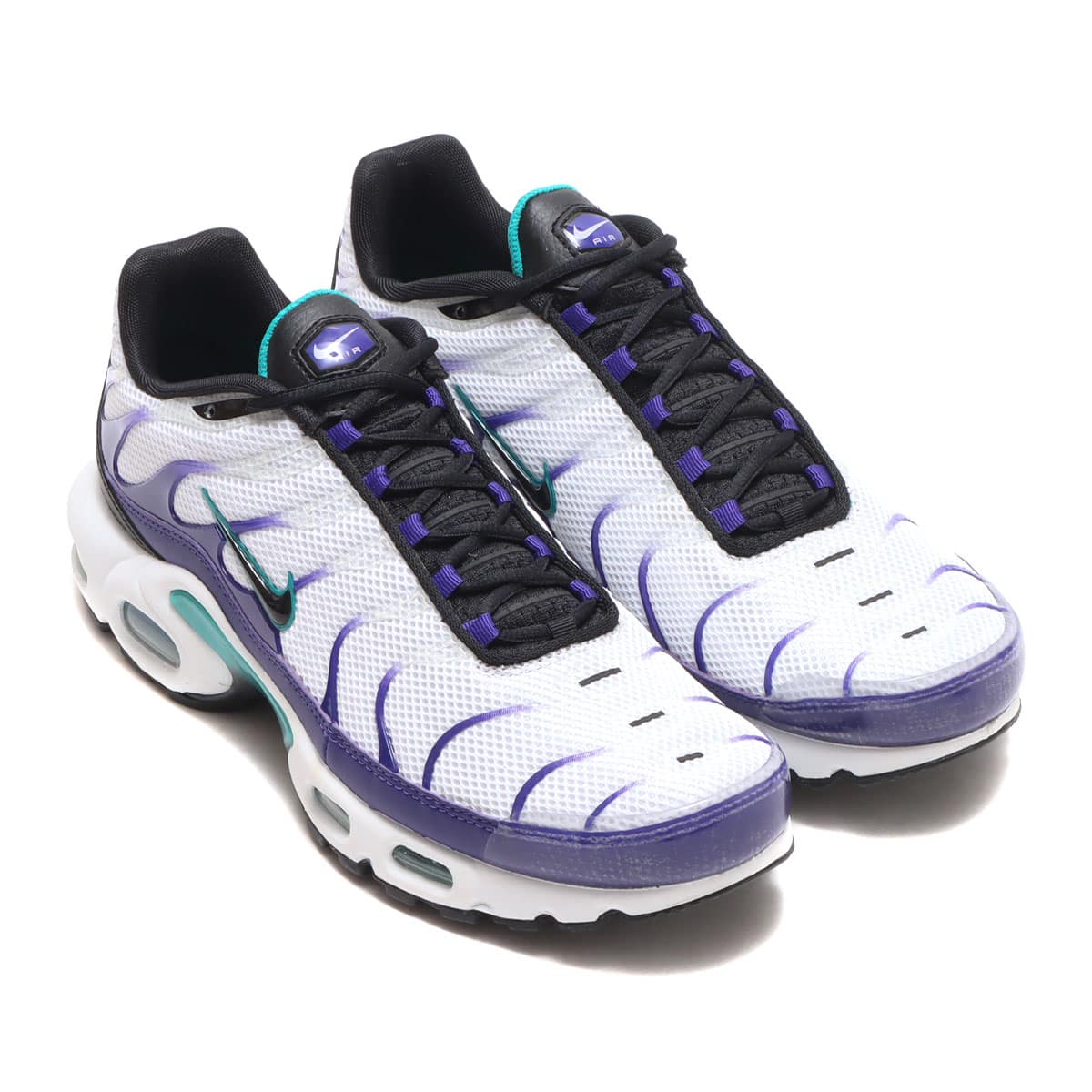 NIKE AIR MAX PLUS WHITE/BLACK-GRAPE ICE-NEW EMERALD 22SU-I（ナイキ