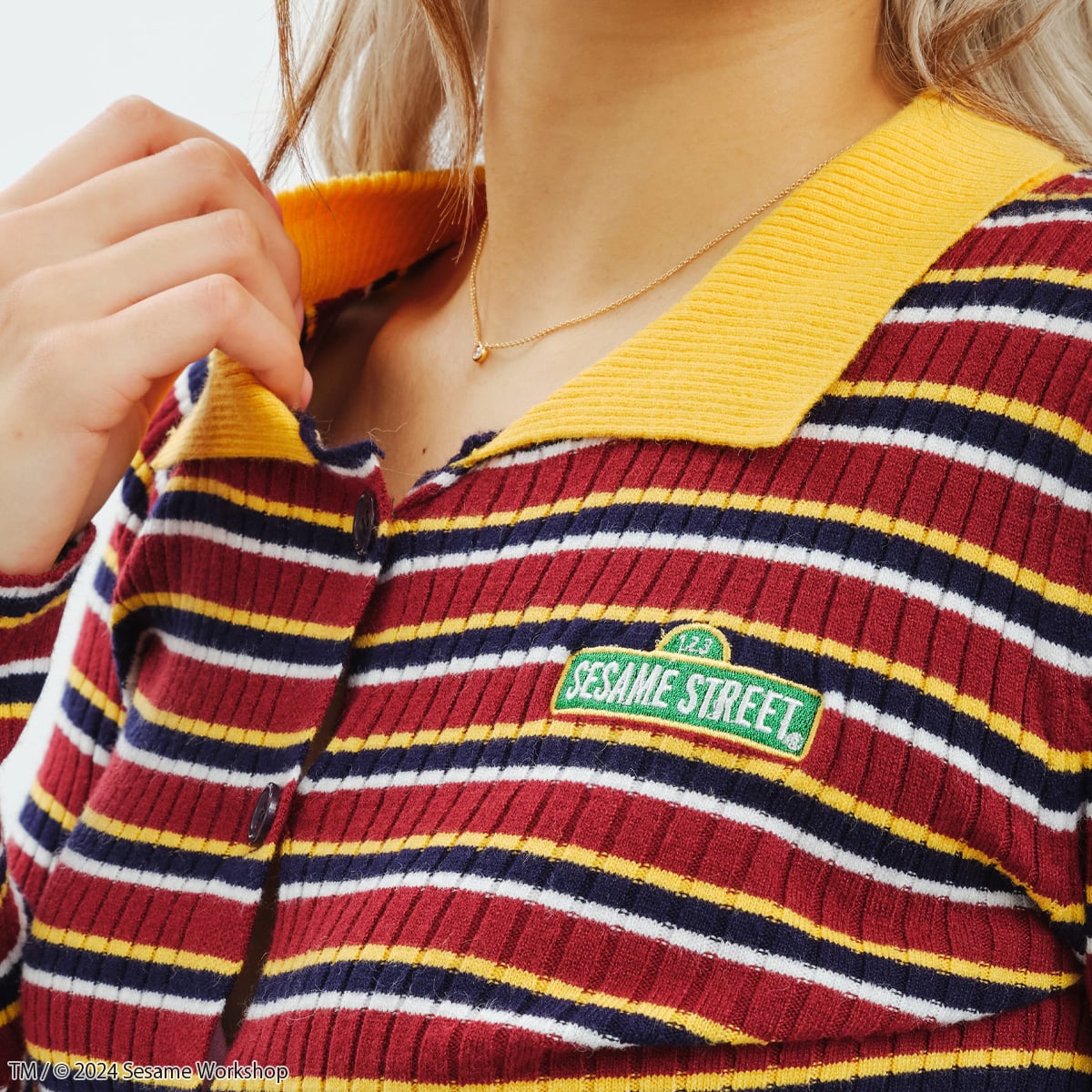 atmos pink meets SESAME STREET Border Knit Tops YELLOW X RED